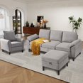 thumbnail image 2 of Jarenie Modern Fabric L-Shapped Sofa Sectional Couche for Living Room Convertible Sofa with Ottoman, 2 of 8