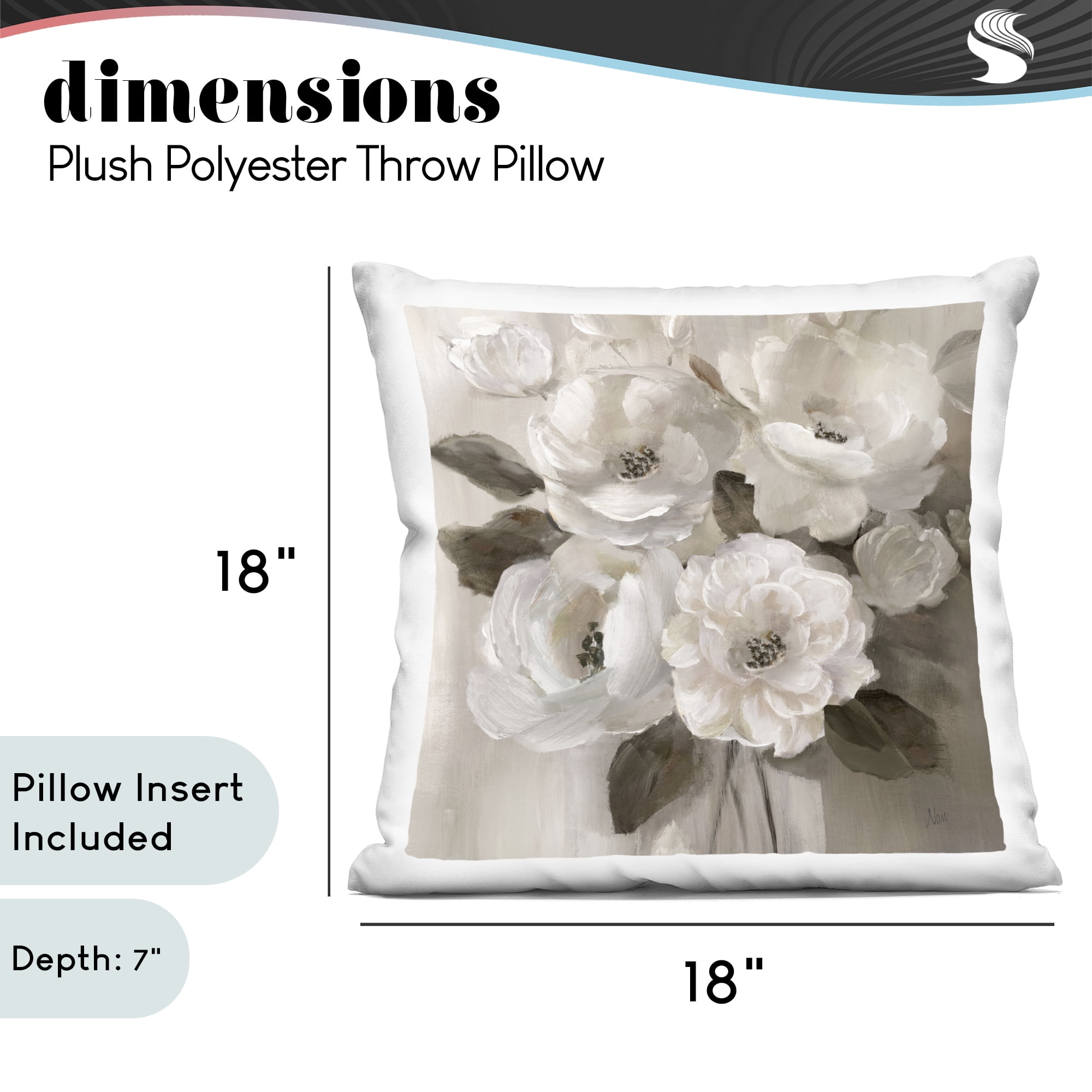 Stupell Industries Ivory Flower Bushel Decorative Printed Throw Pillow, design by Nan, 18 x 7 x 18