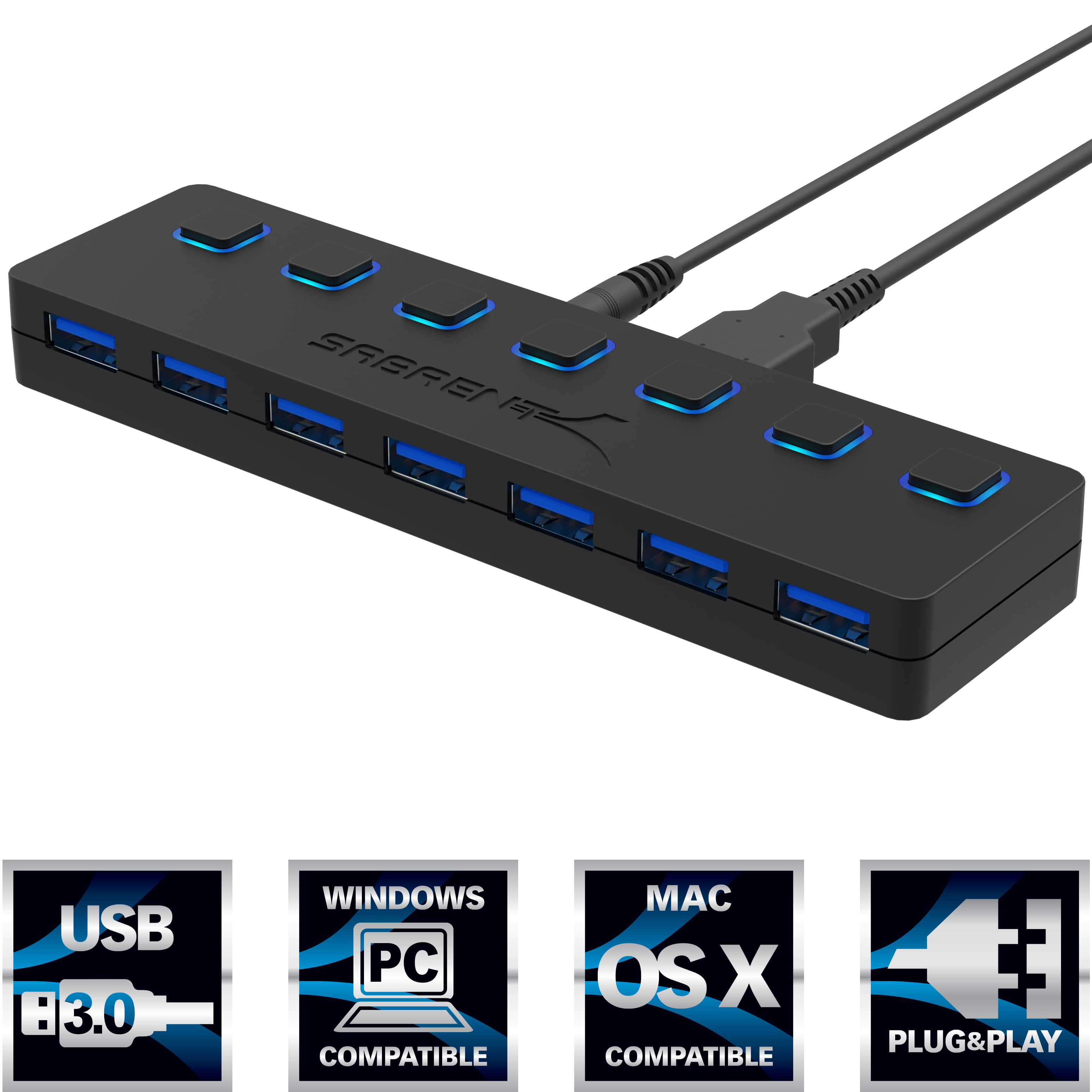 Sabrent 7-Port USB 3.0 Hub with Individual Power Switches and LEDs