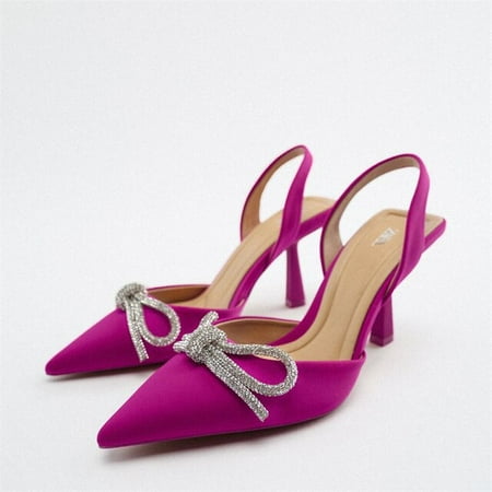 

Traf 2022 Blue Beaded Bow High Heels Women Shallow Mouth Pumps Fashion Heeled Sandals Women Elegant Heels Sexy Party Prom Pumps