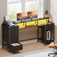 thumbnail image 2 of Satifur Gaming Desk with LED Lights & Power Outlets, 55" Computer Desk with 5 Fabric Drawers & Open Storage, Reversible Home Office Desk,Black, 2 of 9