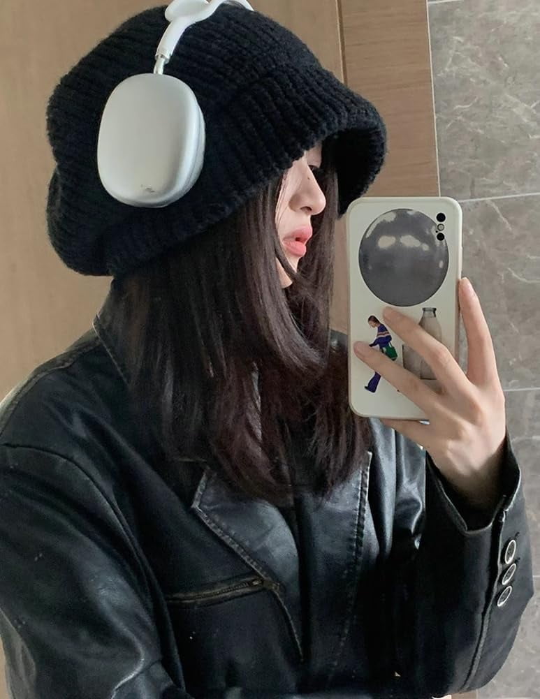 CoCoMangos Winter Knit Slouchy Solid Beanie Hats for Women Soft Warm Daily Skull Cap Bucket Hat with Visor for Cold Weather