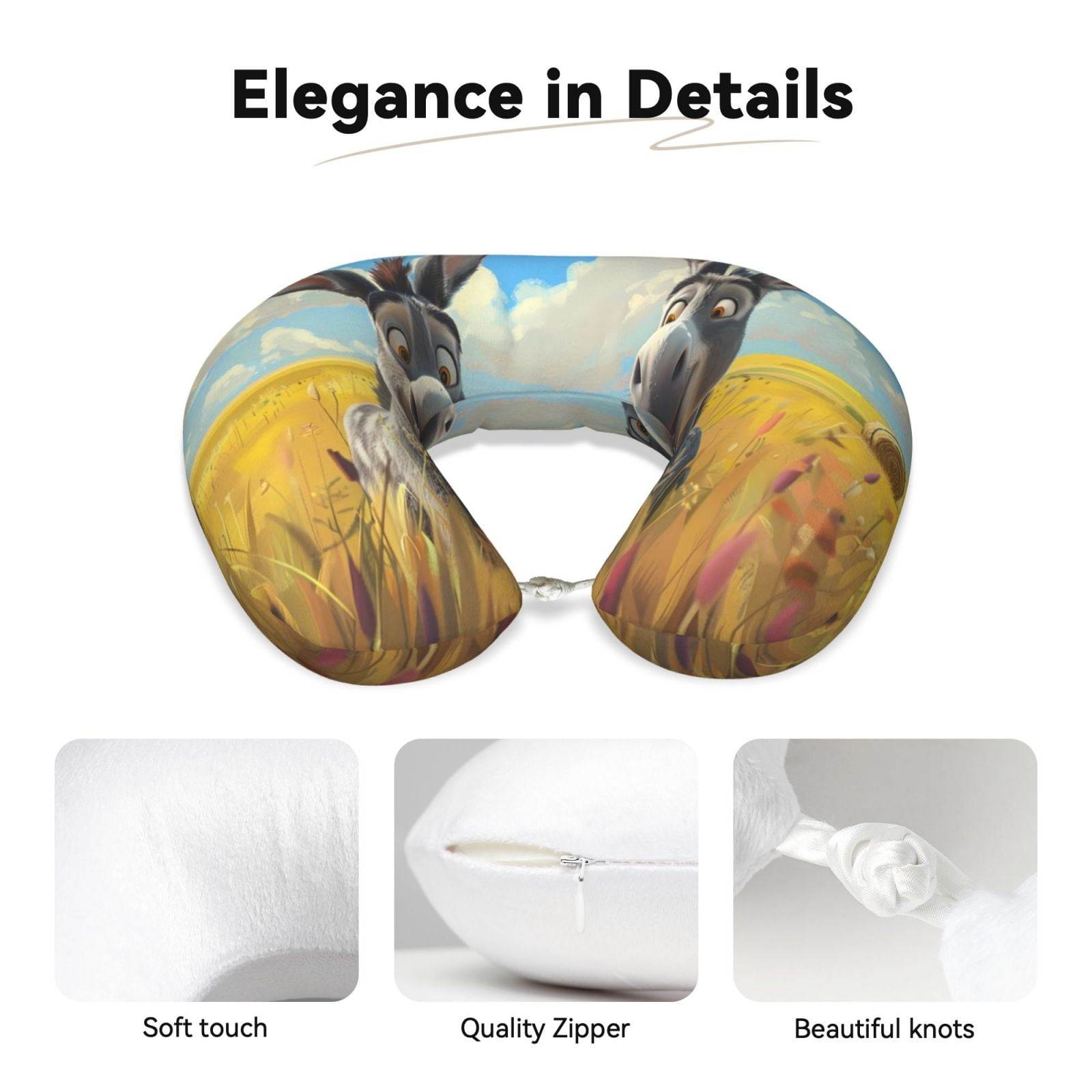 Xecao Funny Countryside Donkey Print Memory Foam Cervical Neck Pillow Versatile U-Shaped Pillows for Home,Office,Camping,Travelling,Soft Washable Cover