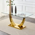 thumbnail image 5 of TesNus Dining Table Set, 63 Inch Rectangle Tempered Glass Top, Gold Metal Base, 5 Piece for Dining Room, 5 of 7
