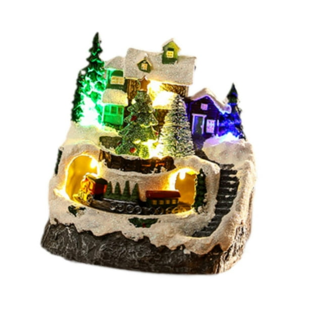Figura de resina para construir una casa navideña con luces LED y música para estantería navideña, dormitorio, oficina, escritorio, regalo , De Arbol de navidad