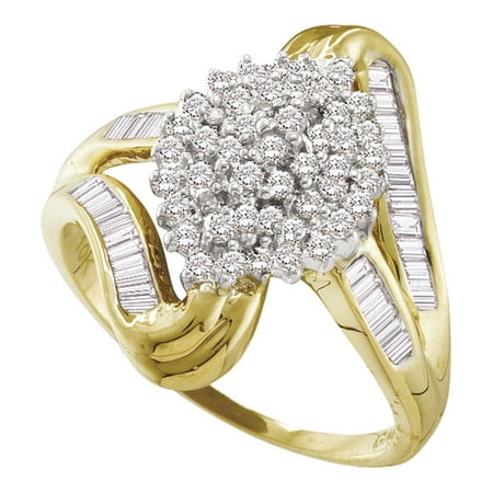 White Gold Diamond Swirl Ring - 10kt Yellow Gold Womens Round Diamond Cluster Swirl Shank Baguette Ring 1/2 Cttw