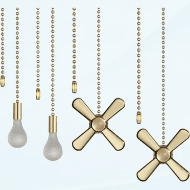 Ceiling Fan Pull Chain 4Pcs 3mm Diameter Beaded Ball 12in Fan Pulls Set with Connector Frosted Light Bulb and Fan Cord Extension Decorative Chains for Mounted Ceiling Fans and Light Fixtures(Brass)
