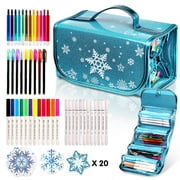 Beefunni Blue Fruit Scented Markers Set, School Supply Kit 56 Pcs with Frozen Snowflake Pencil Case, Frozen Gifts for Girls Ages 4-6-8, Art Supplies Christmas Birthday Gift for Kids 3+