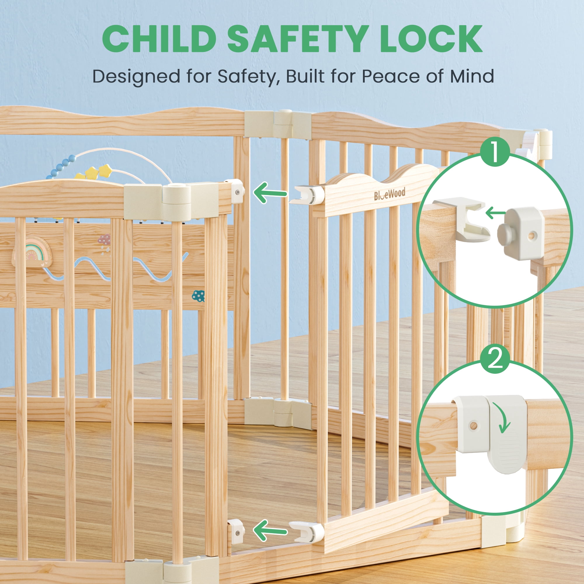 Woodty 100% Solid Pine Wood Safety Fence Set for Kids