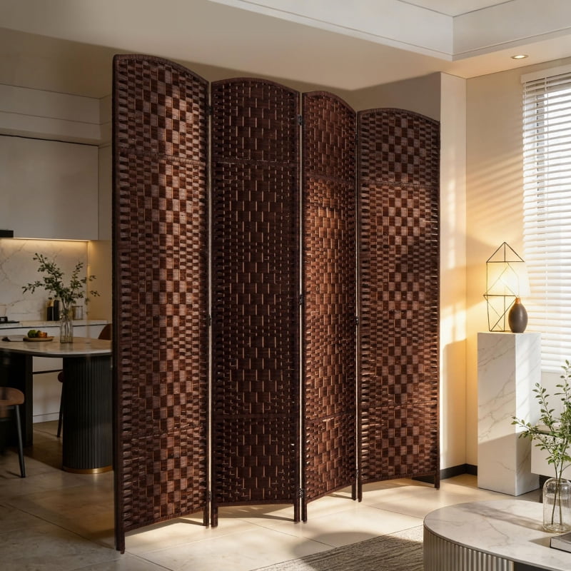 Alvantor 4-Panel Folding Privacy Screen with 360° Hinges, Hand-Woven Room Divider 70.9"x0.8"x70.9" Brown