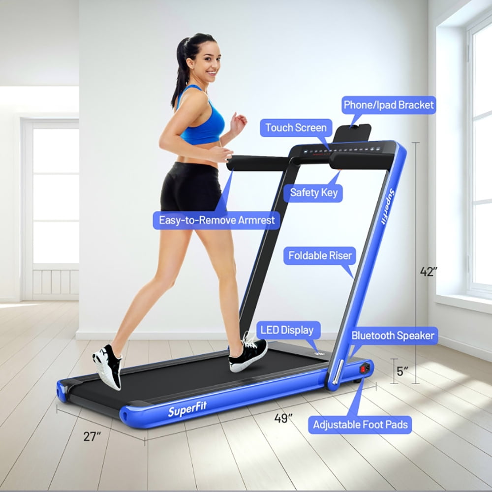 Yardi Yard 2-in-1 Electric Motorized Health and Fitness Folding Treadmill with Dual Display-Blue, Treadmill for Walking & Running