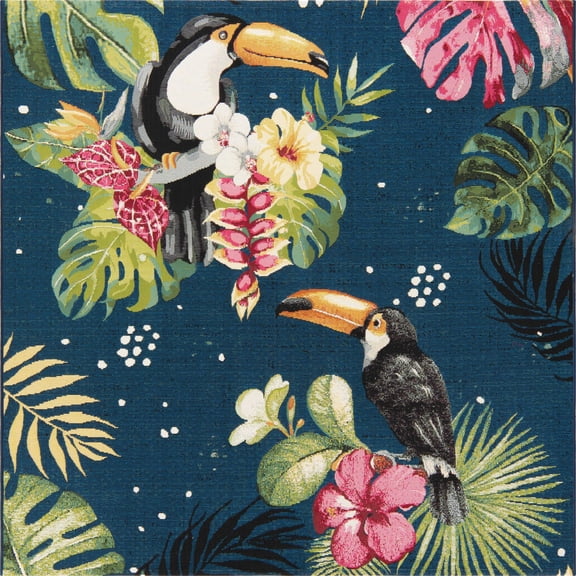 Unique Loom Outdoor Botanical Collection Area Rug - Phipps (6' Square Multi/Blue)