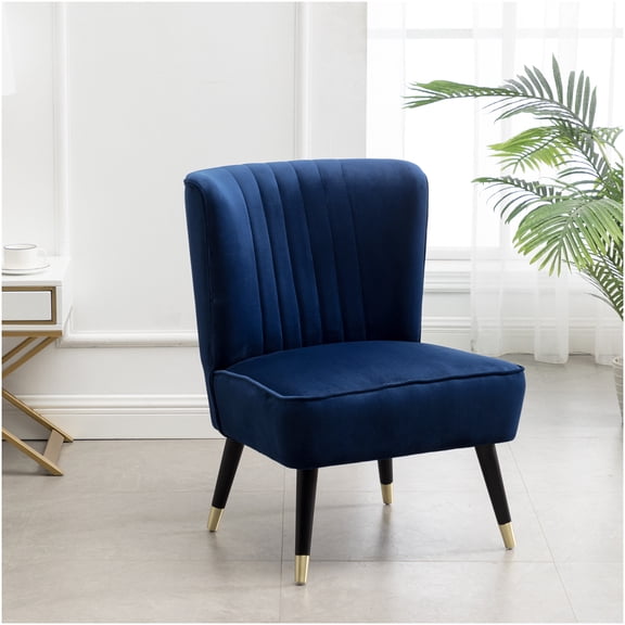 Blue Velvet Accent Chair with Gold-Toned Legs for Living Room Decor