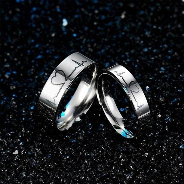 Couple Rings Simple Classic Unisex Band Ring Unique Creative ECG Carved Lovers Heartbeat Ring Valentine s Day Gift