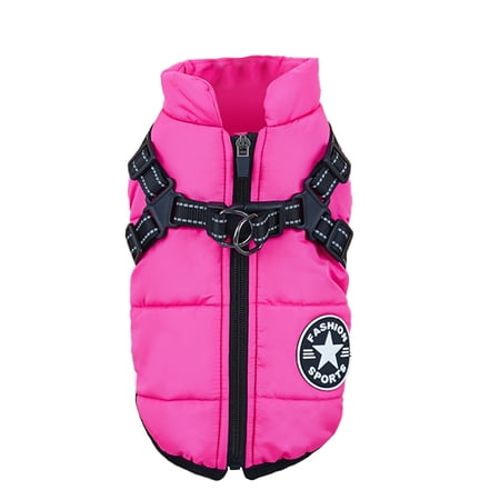 Windproof Warm Dog Jacket with Integrated Harness - Waterproof Pet Fleece Coat Padded Winter Vest with Reflective Chest Strap Cold Weather Outdoor Apparel for Small to Large Dogs(Hot Pink M)