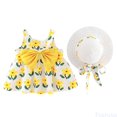 thumbnail image 2 of Fozruso Girls Outfit Sets Baby Kids Girls Sleeveless Bow Flower Suspending Dress And Hat Set Outfit Sizes 6-12 Months(Yellow), 2 of 4