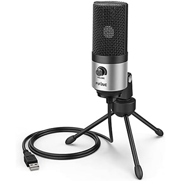 FIFINE USB Microphone for Zoom Video Meeting Online Class on PC Computer Metal Condenser Desktop Mic with Gain Control for Windows and Mac Silver - K669S