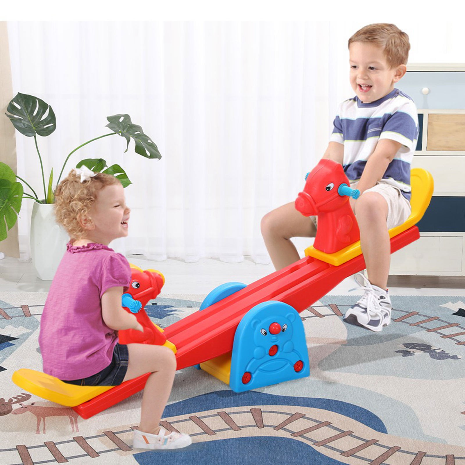 Kids Gift Teeter Totter Backyard or Playroom Equipment with Easy-Grip Handles Durable Indoor or Outdoor Play Develop Children Sense of Balance and Coordination Seesaw for Kids