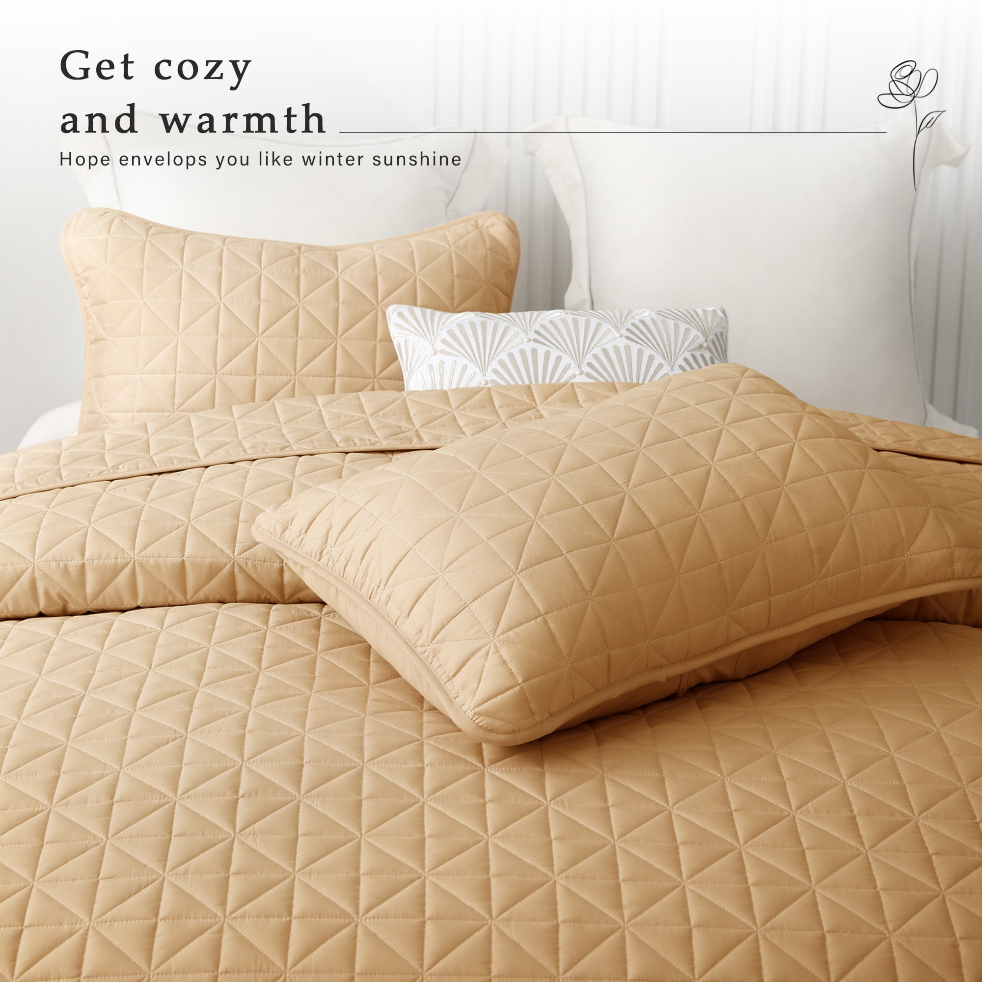 Exclusivo Mezcla Twin Quilt Bedding Set, Lightweight Soft Camel Twin Bedspreads Coverlets with Geometric Stitched Pattern