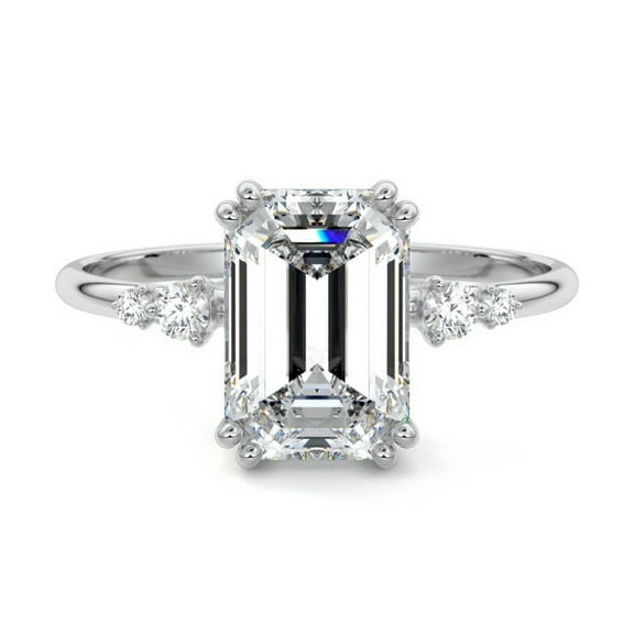 Brig Jewel Wedding Ring - Emerald Cut Excellent 2 Ct Diamond Ring For Women's - 14K White Gold Plated Diamond Rings for Women's - Halo Diamond Rings for Women's - Eternity Band Diamond Rings