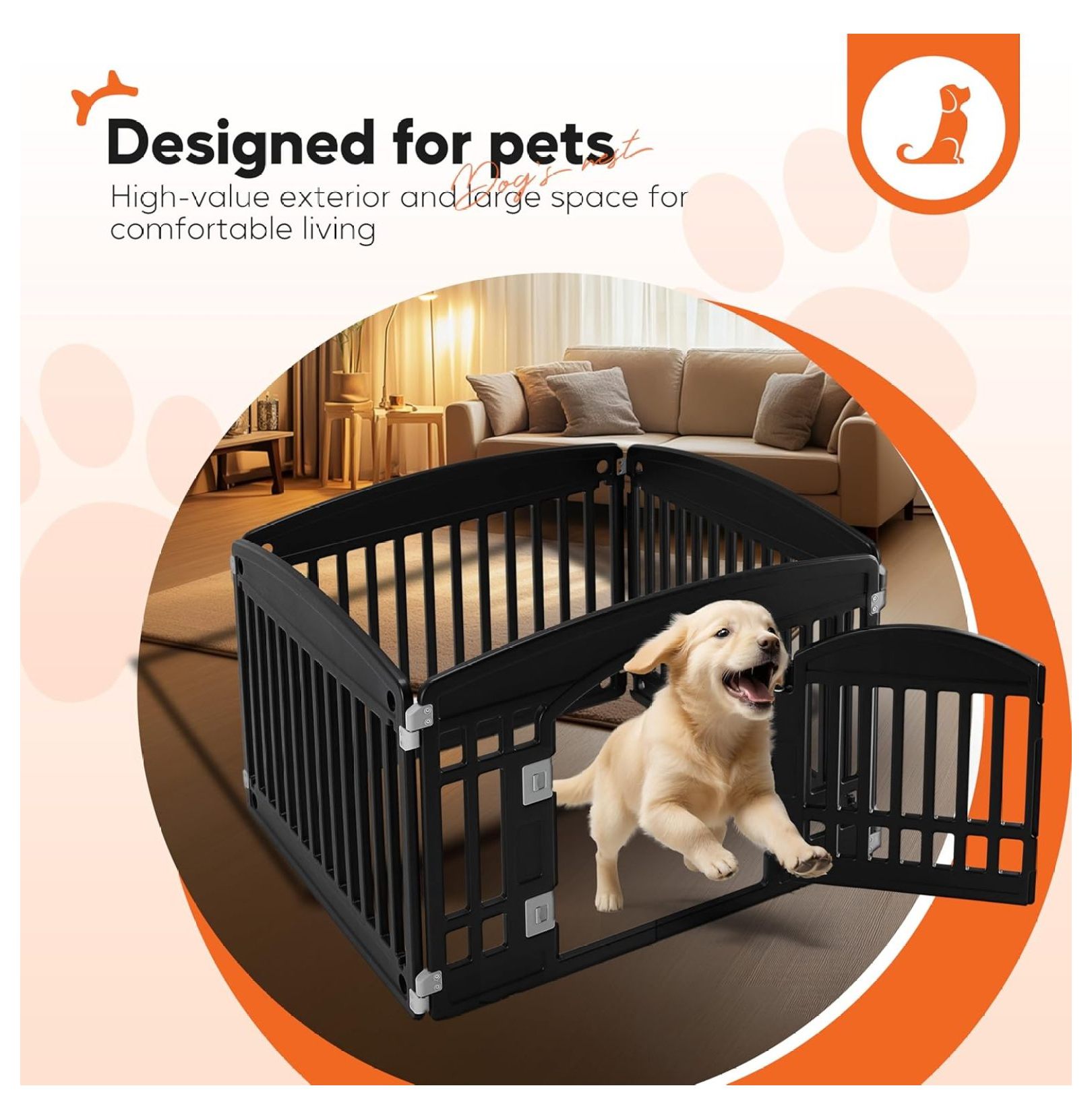 4 Panel 24" Plastic Dog Playpen, Folding & Portable Pet Playpen for Indoor & Outdoor Use, Safe & Secure Fence, Ideal for Small to Medium Dogs, Black