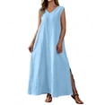 thumbnail image 3 of Maxi Dresses for Women Plus Size with Pockets Solid Color Sleeveless V-Neck Side Slit Backless Comfortable Casual Loose Beach Vacation Outdoor Shift Dresses, 3 of 10