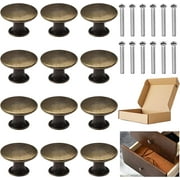 12 Pcs Bronze Drawer Knobs, Kitchen Cabinet Dresser Knobs, Vintage Copper Round Knobs Handles, With 12 Screws For Furniture Cabinets, Wardrobes