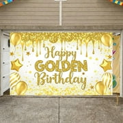 Yuan Ou Happy Golden Birthday Backdrop Large Gold Shiny Glitter Balloons Golden Birthday Banner Party Decorations Photo Booth Props