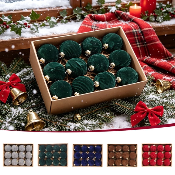 Christmas Tree Ornaments Balls, 12 Pack 2.4 Inch Flocked Velvet Christmas Tree Ornaments Plastic Balls