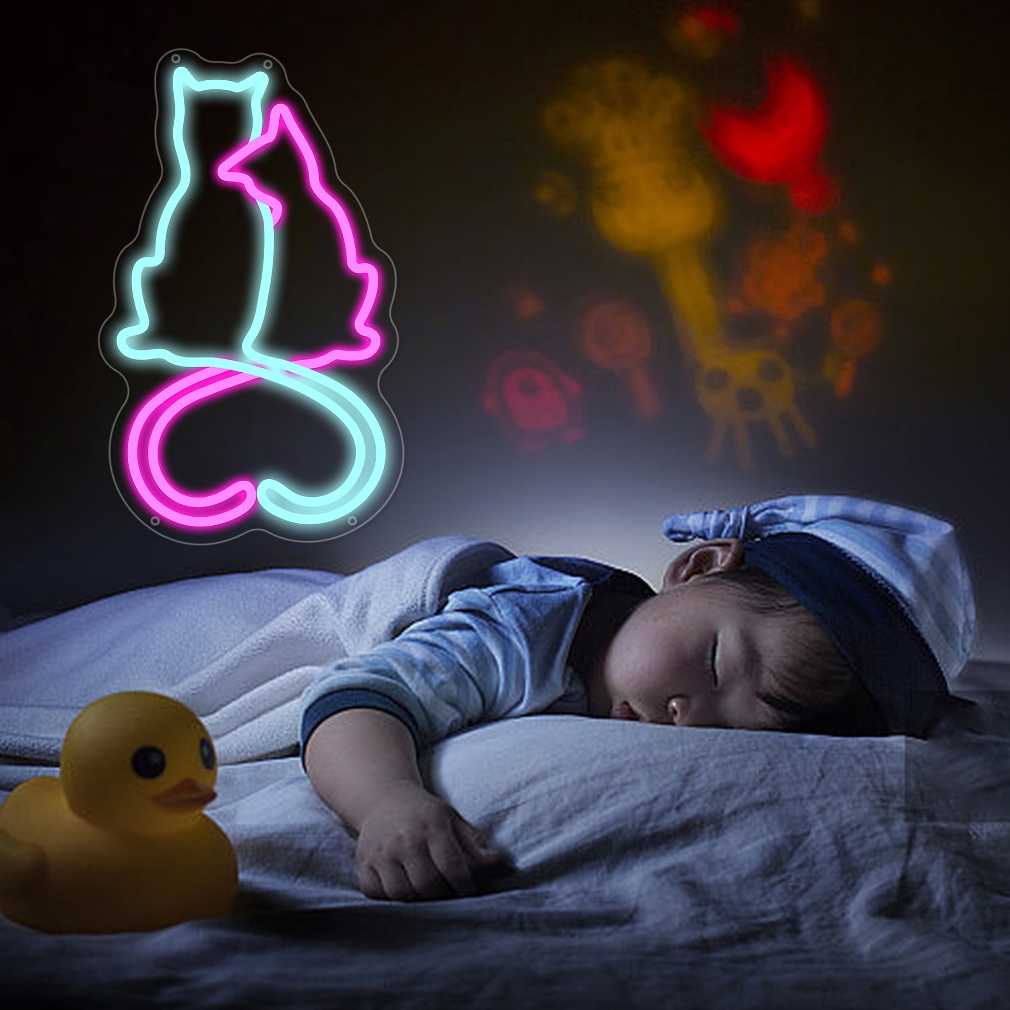 Two Cat Neon Signs for Wall Decor, Love Cat Neon Lights Signs for Room Decor, Cute Led Light Up Sign with USB Powered for Girls, Bedroom, Home Decoration