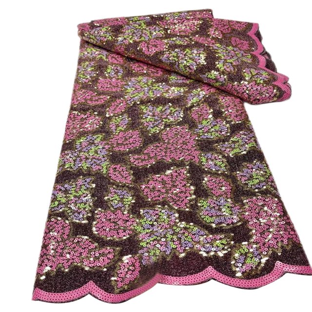 Tela de encaje africano con lentejuelas bordadas perfecl Para novia boda nigeriana faldas de mujer Rosado 450x130cm