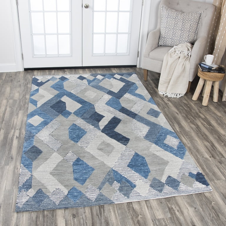 Rizzy Home Blue Wool Handtufted Geometric Area Rug 8' x10' Walmart