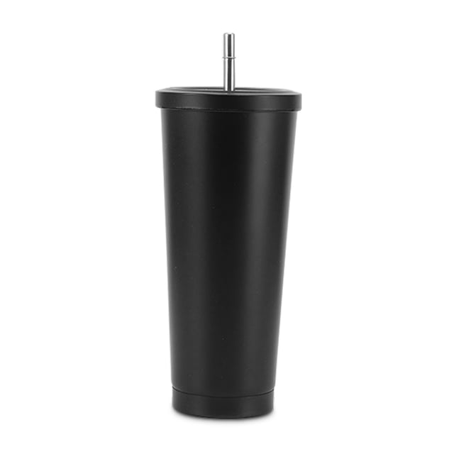 Toystoory Taza de café con pajita de acero inoxidable, doble capa de vacío, taza de 500ml con aislamiento térmico, taza antifugas, taza con aislamiento Mostrada negro Toystoory HA007937-01B