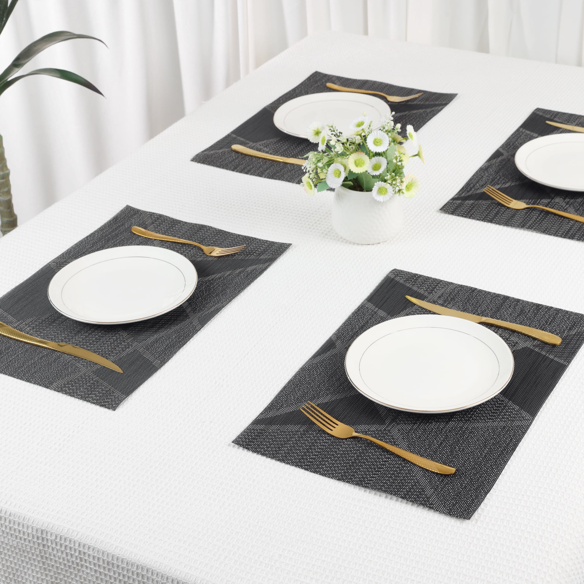 Unique Bargains Set of 6 Solid Design Placemats for Kitchen Dining Table Decor Black