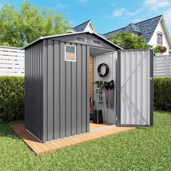 Easmvetaln 6x3.6FT Outdoor Storage Shed with Window, Metal Tool Shed for Backyard, Garden (Gray)