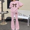 thumbnail image 6 of UACY Girls 2 Piece Outfits Long Sleeve Crew Neck Bow Sweatshirt Top and Flare Pants Set (Pink, 8-9 Years), 6 of 6