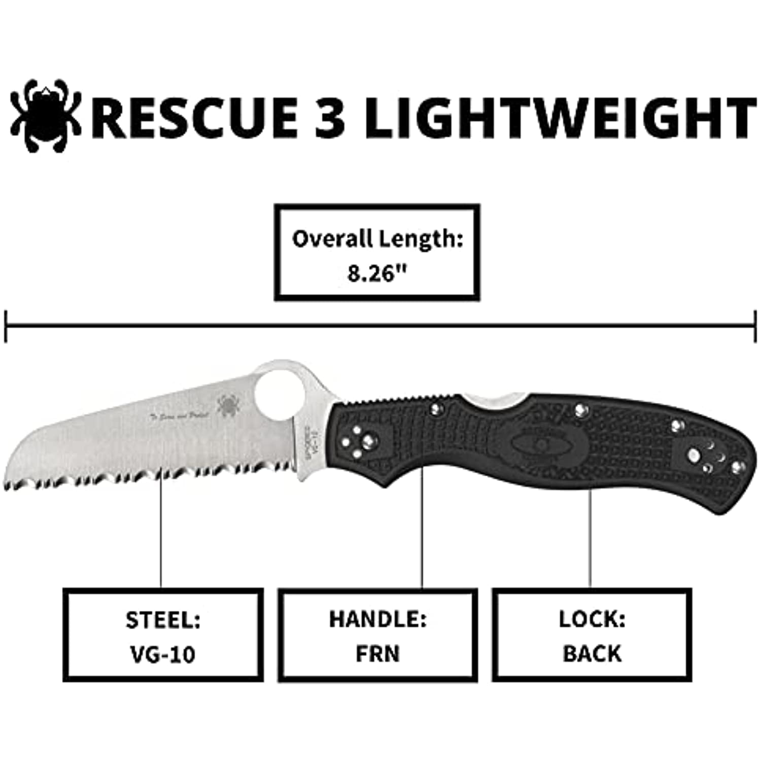 Spyderco Knives Spyderco Rescue 3 Lightweight Folding Knife Thin Blue Line SPC14FSBKBL3