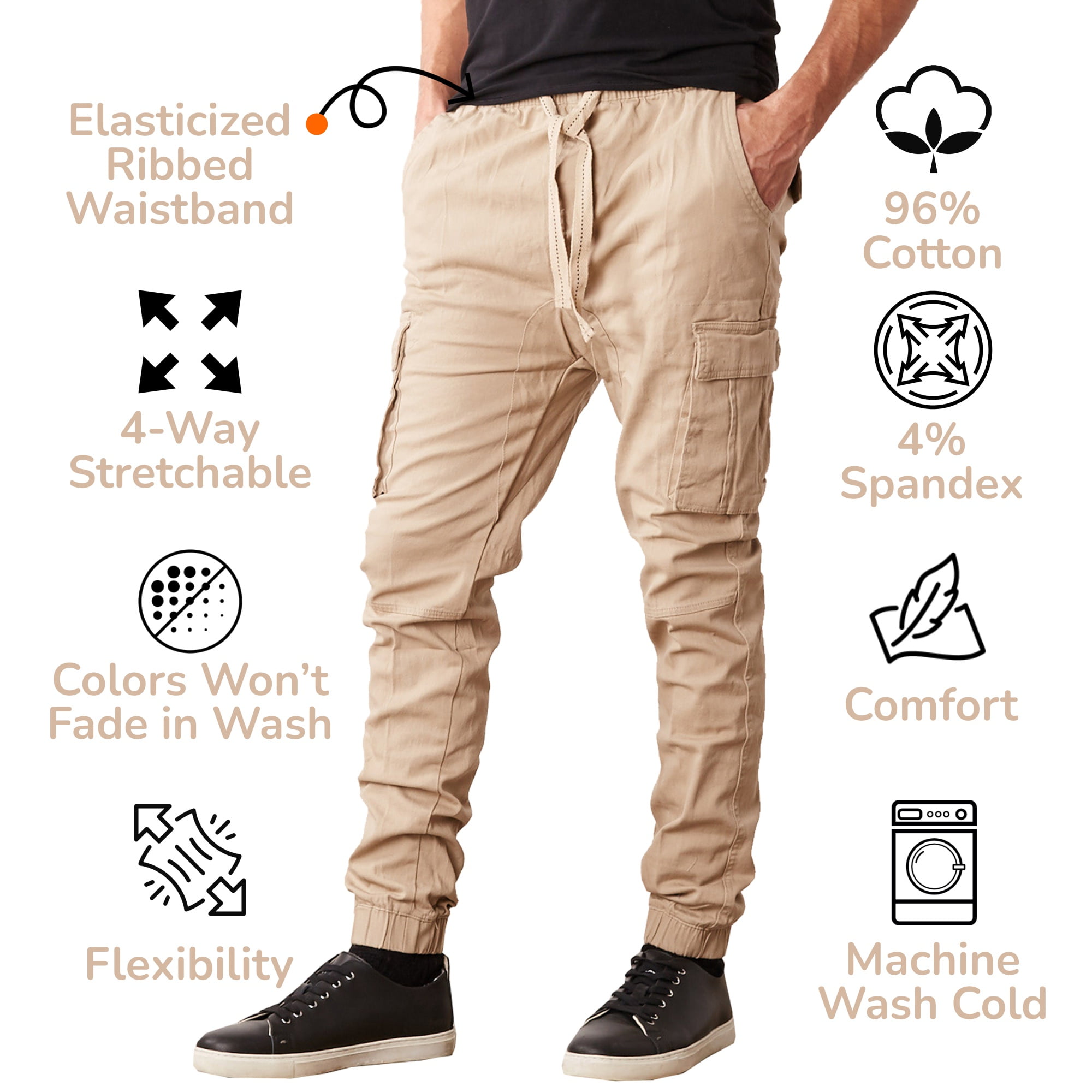 2-Pack Men's Cotton Flex Stretch Cargo Jogger Pants (Sizes, S-2XL)