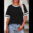 thumbnail image 4 of Camisetas de Mujer, Corte Holgado, Corta, Cuello Redondo, Bloques de Color, Moda de Verano 2025 Negro M, 4 of 8