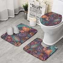 Multicolor Paisley Pattern Bathroom Rugs Sets 3 Piece,Toilet Cover Set,Absorbent Non Slip Bathroom Mats Sets with U-Shaped Contour Rug Toilet Rug Set
