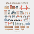 thumbnail image 3 of Comfy Cubs 100-Piece Wooden Train Set for Ages 1+, Toddler Train Set with Wooden Toy Tracks Toy Town, 3 of 9