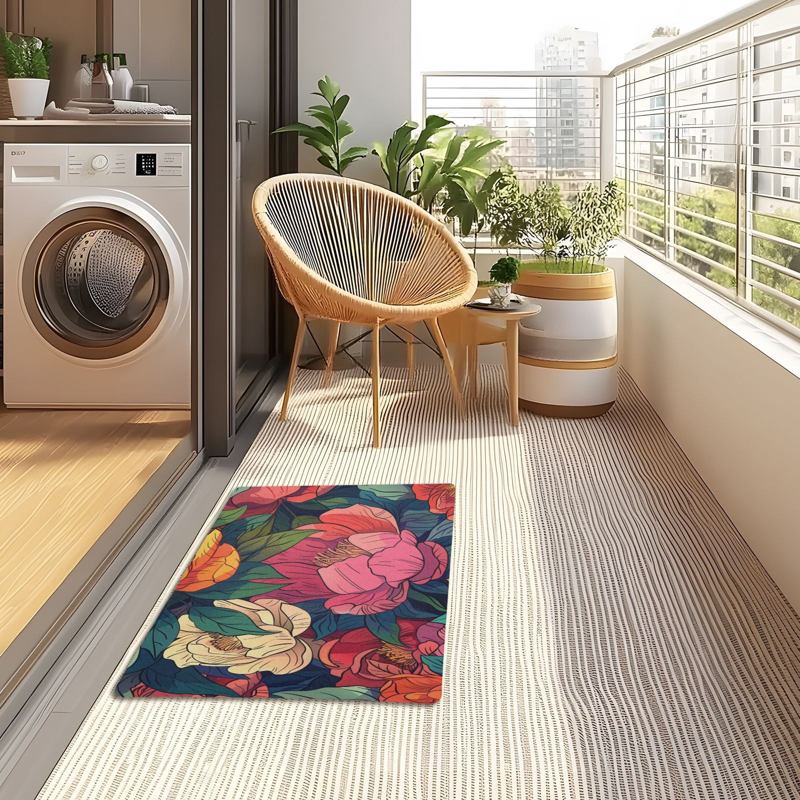 JSTEL Colorful Peony Floral Front Door Mat Outside Entrance 32x20 Inch Doormat for Outdoor Indoor Washable Non Slip Floor Mats