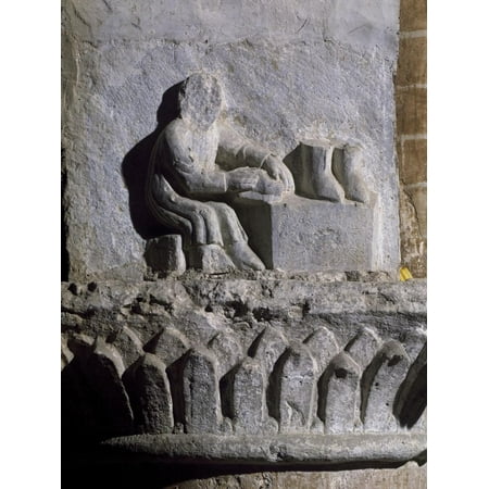 Lodi Shops Figure of Shoemaker, Relief, Basilica of Twelve Apostles, Old Lodi, Lombardy, Italy, 14th Century Print Wall Art ()