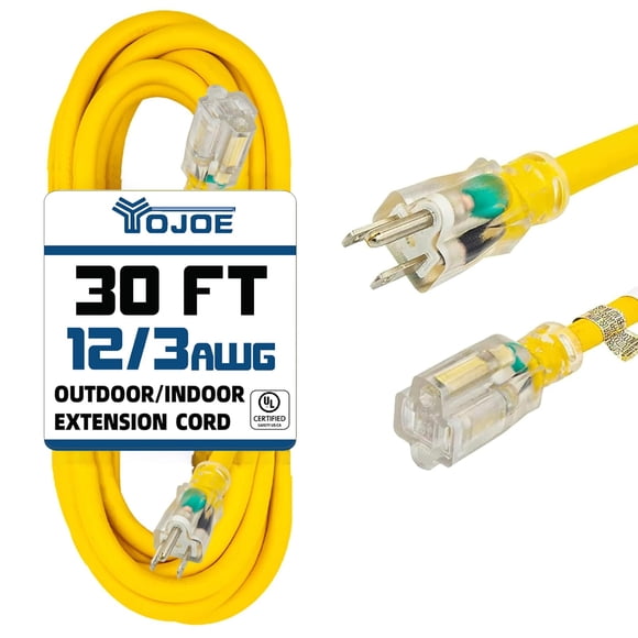 Cable de extensión YOJOE de 30 pies, calibre 12, 15 A, 125 V, interior/exterior