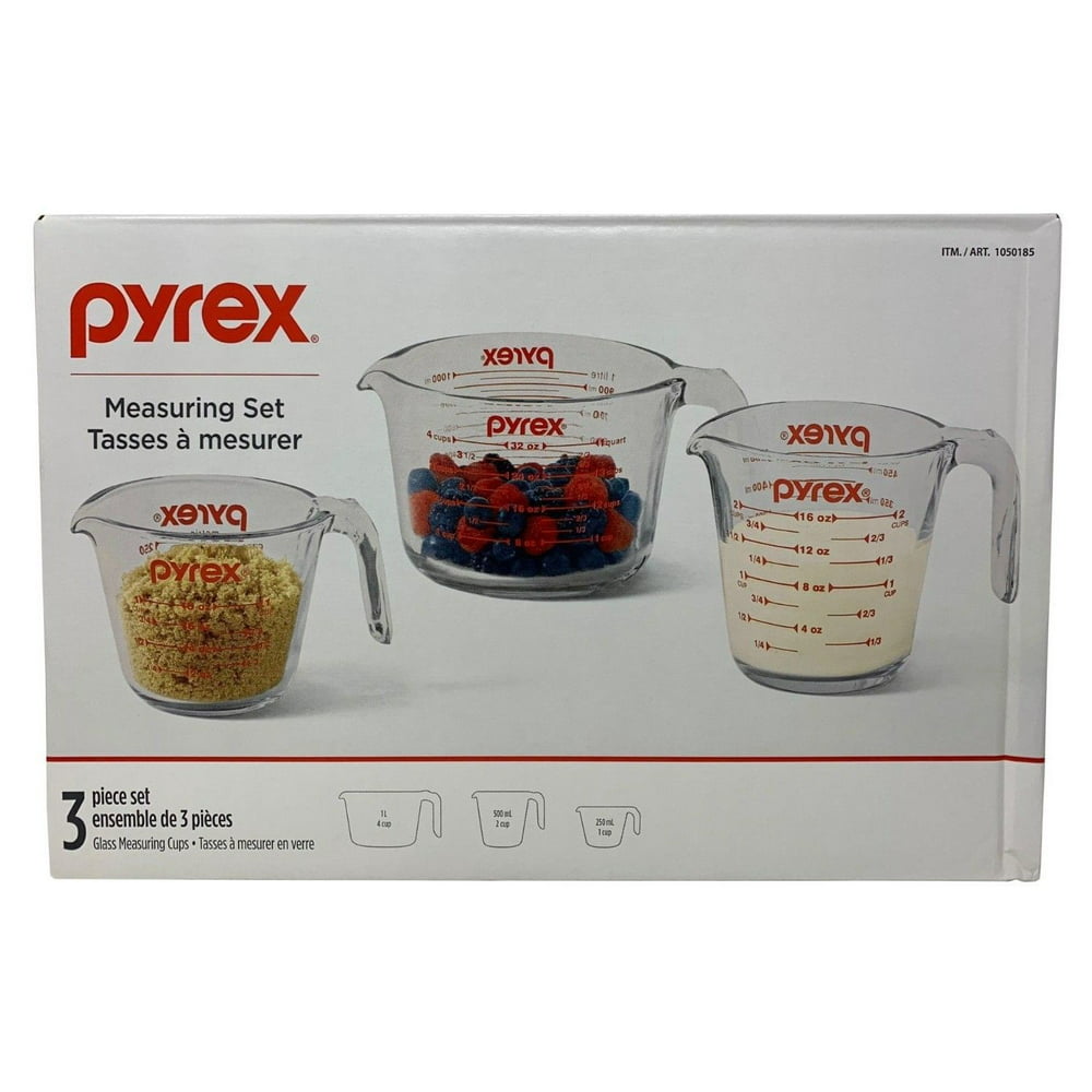 Pyrex 3 Piece Glass Measuring Cup Set - Microwave, Freezer, Dishwasher