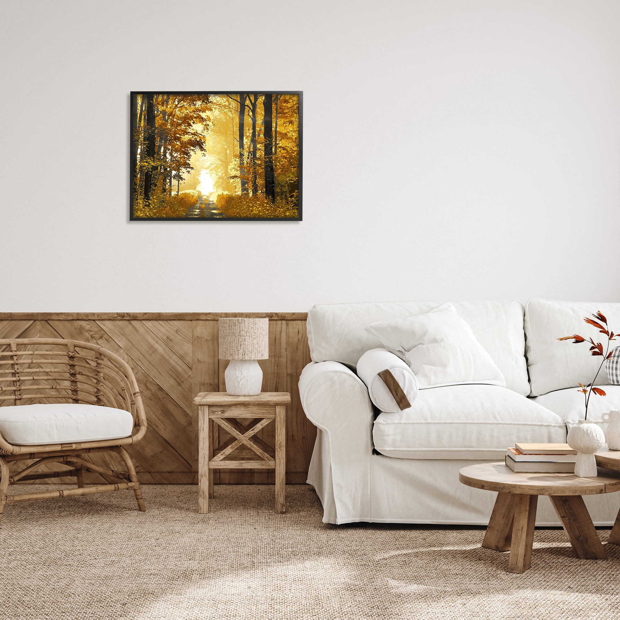 Stupell Industries Autumn Path Landscape Nature Painting Black Framed Art Print Wall Art, 30 x 24