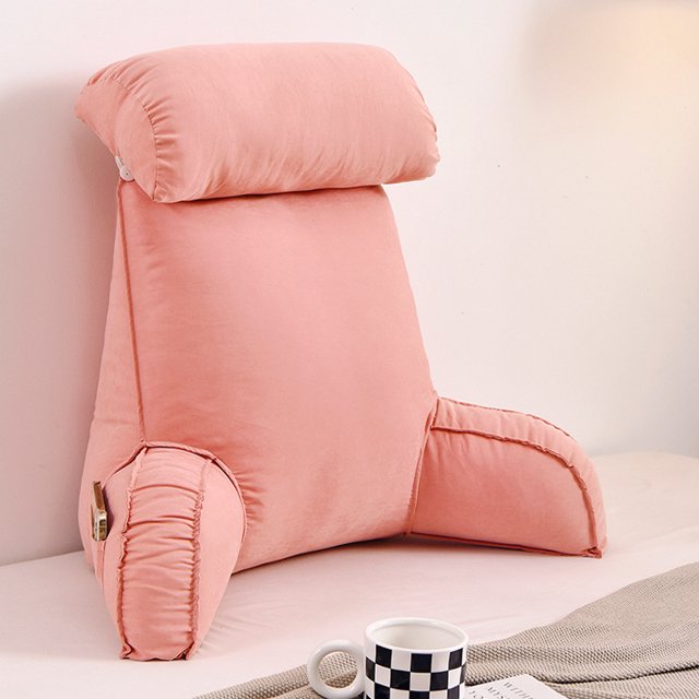 Almohada de lectura de respaldo grande con almohada para brazos y cuello Relleno de algodón perlado, almohada cómoda y de soporte completo para el cabello