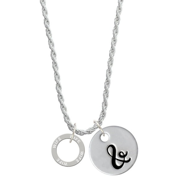 Delight Jewelry Silvertone Wife Eternity Ring Silvertone Script Initial Disc - & - Charm Necklace, 20"+3"