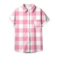 thumbnail image 4 of Lenpel Women's Button down Shirts Casual Short Sleeve V Neck Plaid Collared Blouses with Pocket Loose Summer Tops, 4 of 5