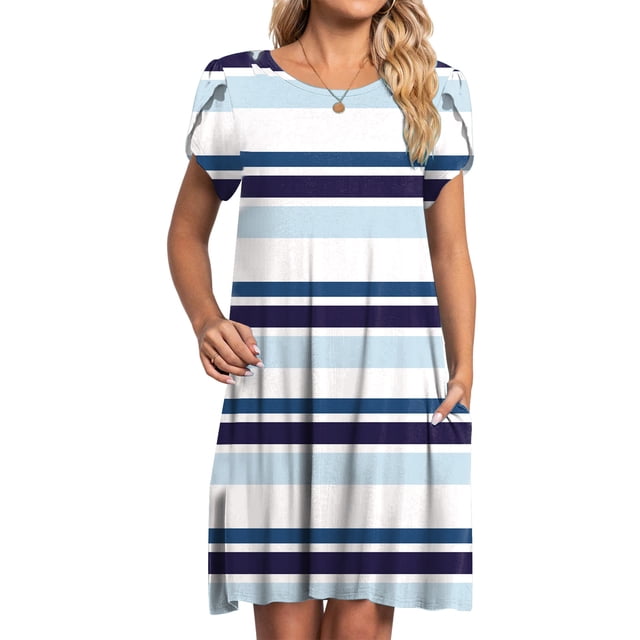 Robes pour Femmes 2024 Été Surdimensionnées Décontractées à Col Rond à Manches Imprimé Floral avec Poche Robe Ample Longueur Genou Rabais de 50 % Liquidation!